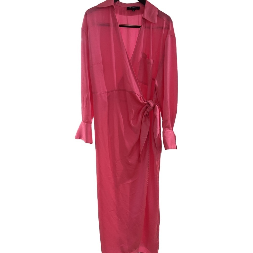 Eloquii Pink Wrap Midi Dress Size 18